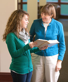 Associate professor Jocelyn McWhirter helps a student.