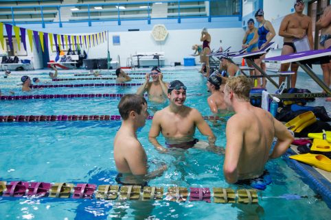 Albion College students in the the pool.