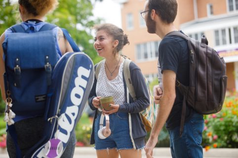 Students talking together on the Quad.