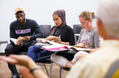 Group of Albion College students participating in a discussion