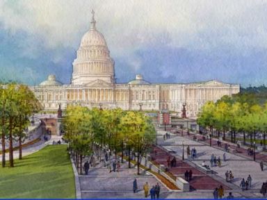 A watercolor illustration of the U.S. Capitol Building.