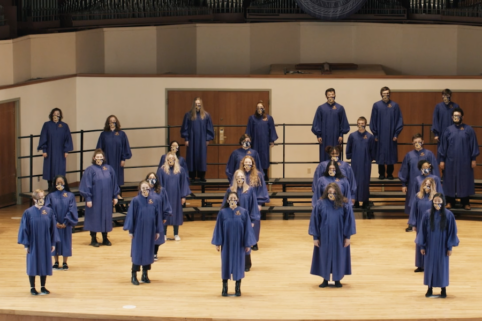 The choir performing in Goodrich Chapel.