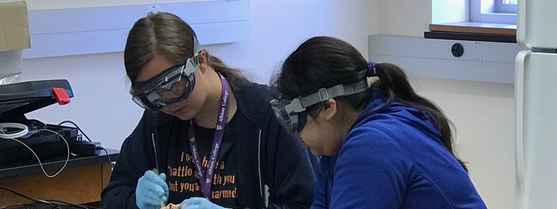 Two girls wearing goggles