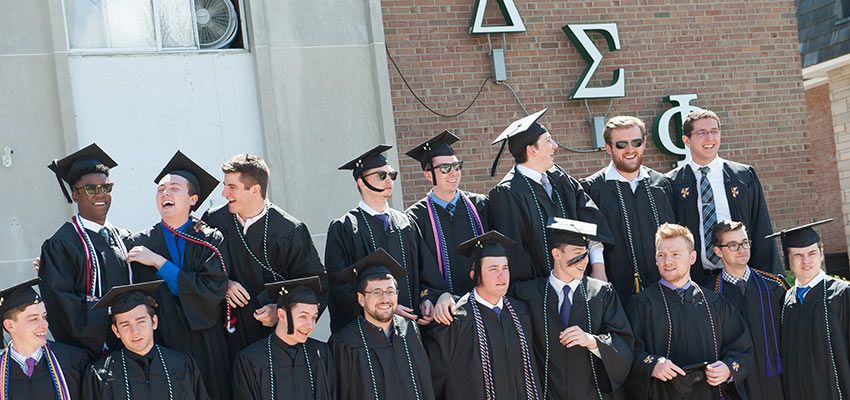 A group of students in their caps and gowns.