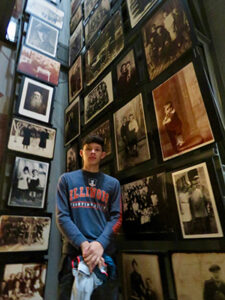A student poses in the Holocaust museum.