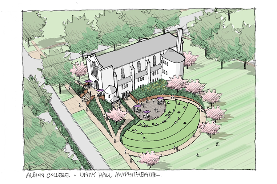 A rendering of Alumni Unity Hall.