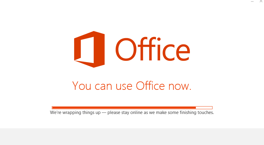 Loading page that reads "You can use office now"