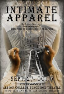 Intimate Apparel poster featuring someone tightening up a corset