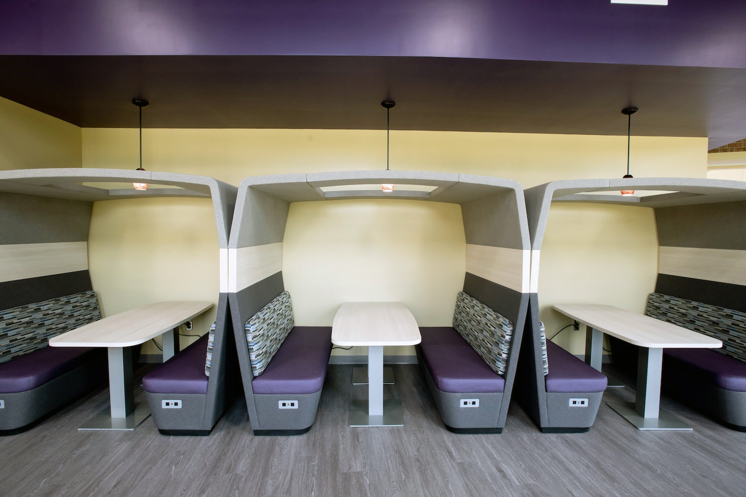 Comfortable booths with outlets in the Serra Fitness Center