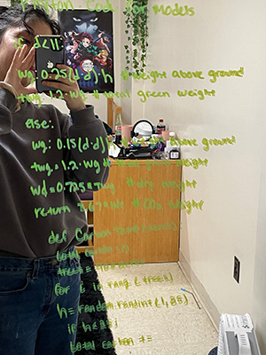 Karina Muñoz, ’24, wrote out a math problem on her mirror.