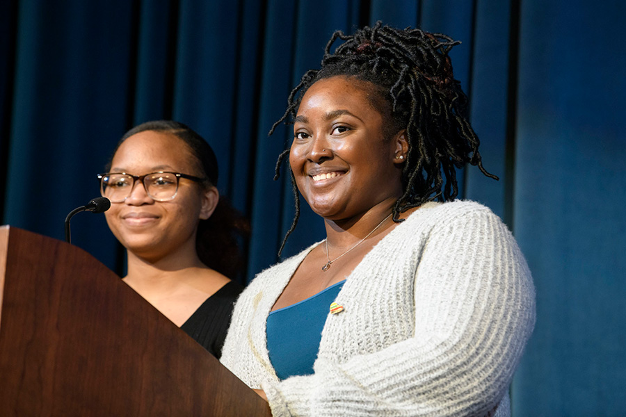 Albion College students Victory Stovall (right) and Kei'Asianique Hill