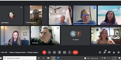 Screen grab of Google Meet panelists for Albion College Human Resource Management class.