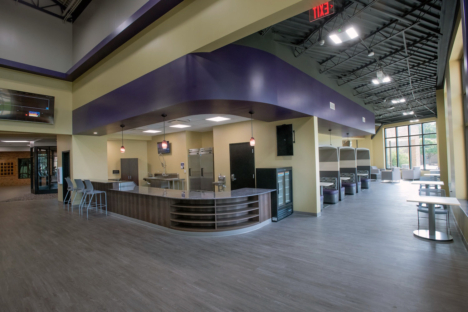 The smoothie bar and study areas inside the completed Dow Recreation and Wellness Center