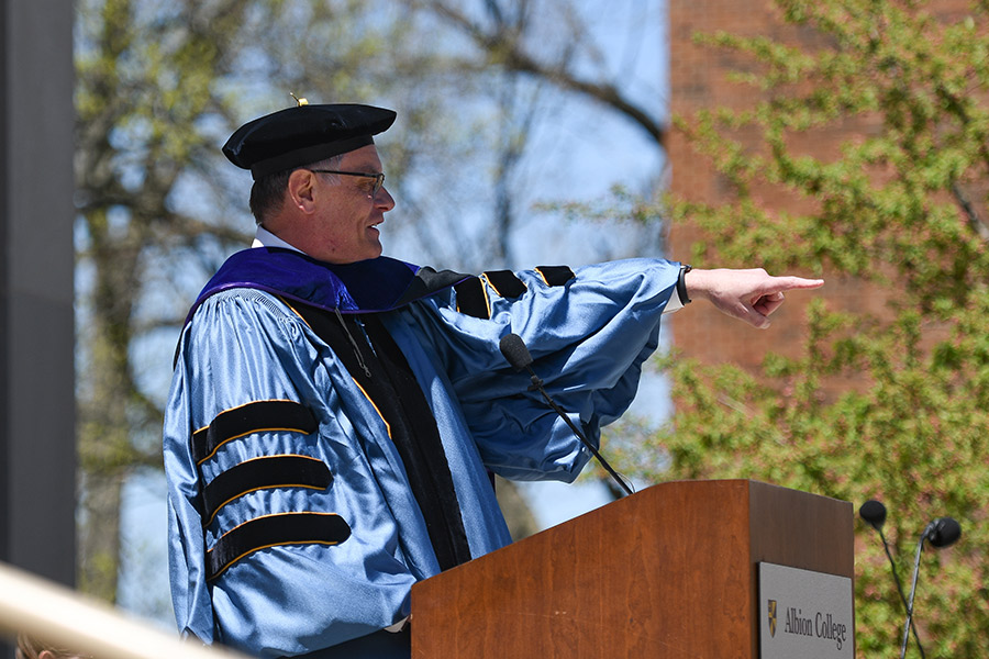 James Wilson, '77, gives the 2022 Albion College Commencement address.