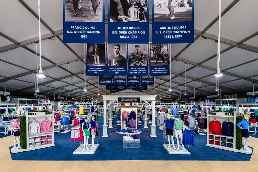 Merchandise gift shop tent at the 2022 U.S. Open, The Country Club, Brookline, MA