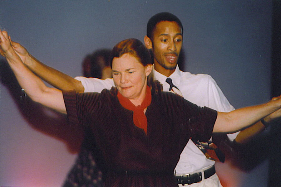 Missy Wyss with an Albion College dance student in the 1990s.