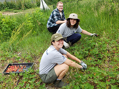 Albion College students Ashlynn Reed (bottom foreground); Riley Kunkel and Justin Loukotka