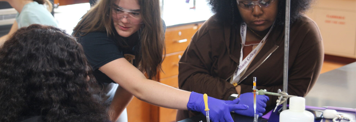 Students work together in a lab. 